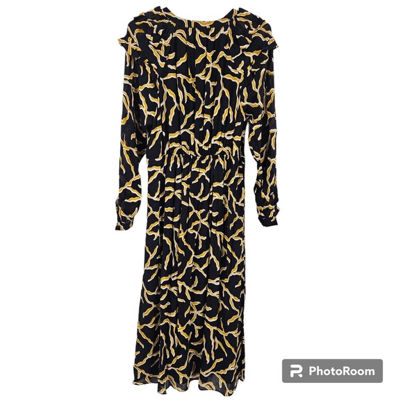 Ba&sh Dress Black Yellow Candice Abstract Print Long Sleeve Midi NWT Size M - Picture 11 of 11